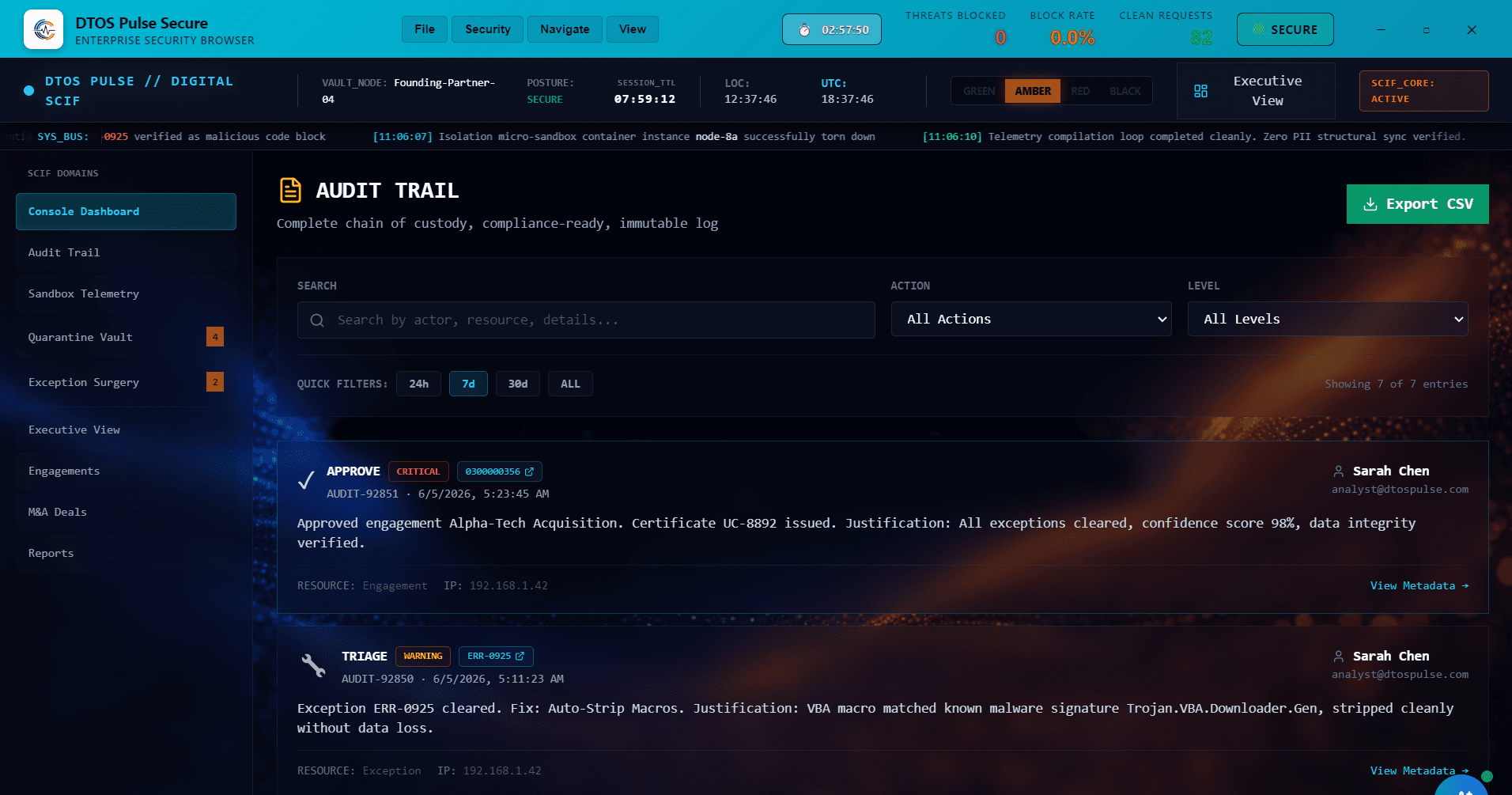 Audit Trail - Immutable Compliance Log
